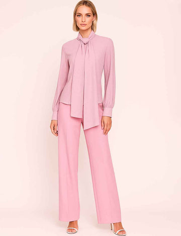 Ladies Rhinestone Tie Neckline Blouse Top & Pants Set