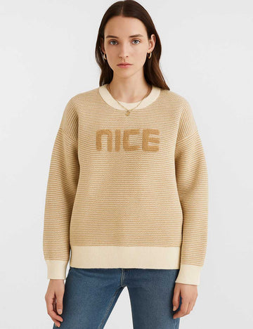 Ladies Color Block Pullover Lettter Pattern Long Sleeves Sweater