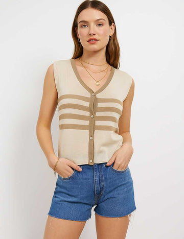 Ladies Color Block V-Neck Sleeveless Knit Vest