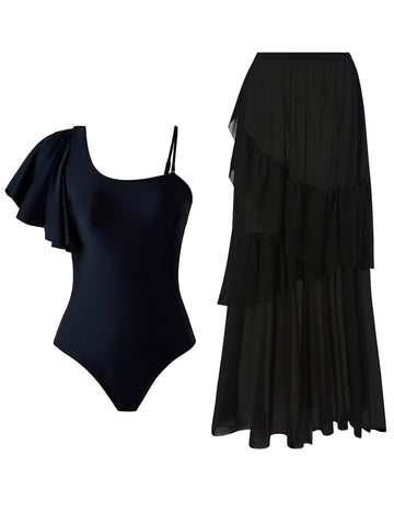 Ladies One Shoulder One Piece Swimwear with Salong