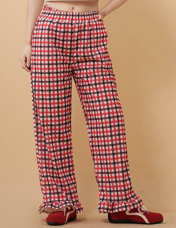 Ladies Checked Ruffle Flared Leg Pants 8SKP51309