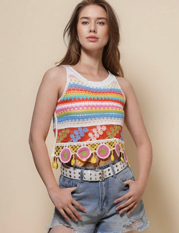 Ladies Round NECK Hollow Out Vest SKT50136
