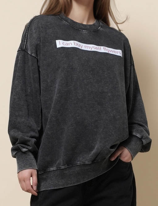 Ladies Washed Round Neck Long Sleeves Sweatshirt SKT51221