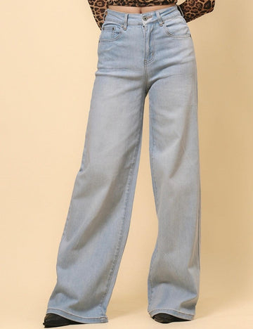 Ladies Light Washed Jeans Wide Leg Denim Pants SKP50076
