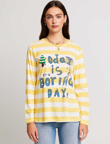 8SKT5K109 Ladies Striped Letter Print Casual T-Shirt