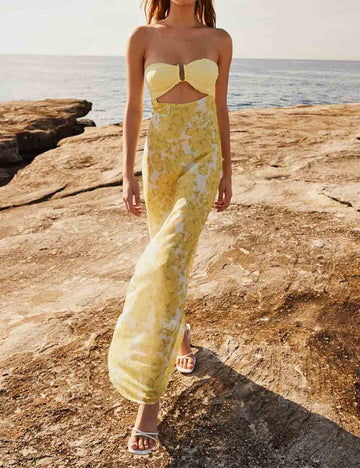 Ladies Off-Shoulder Cut Out Hip Wrap Maxi Dress