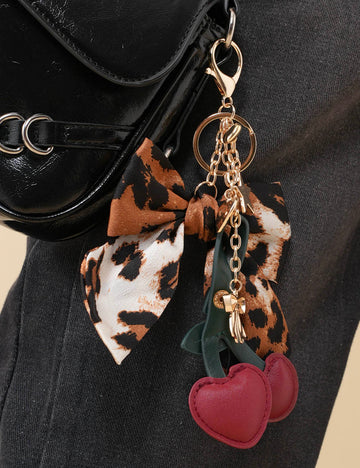 Sweet PU Cherry Leopard Bowknot Key Chain SKAJ50270