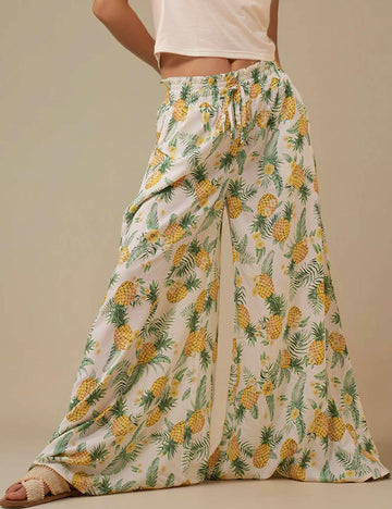 Ladies High Waist Wide Leg String Tie Pants SKP50469