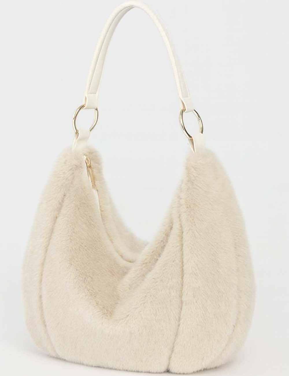Ladies Faux Mink Fur Handbag Shoulder Tote Bag