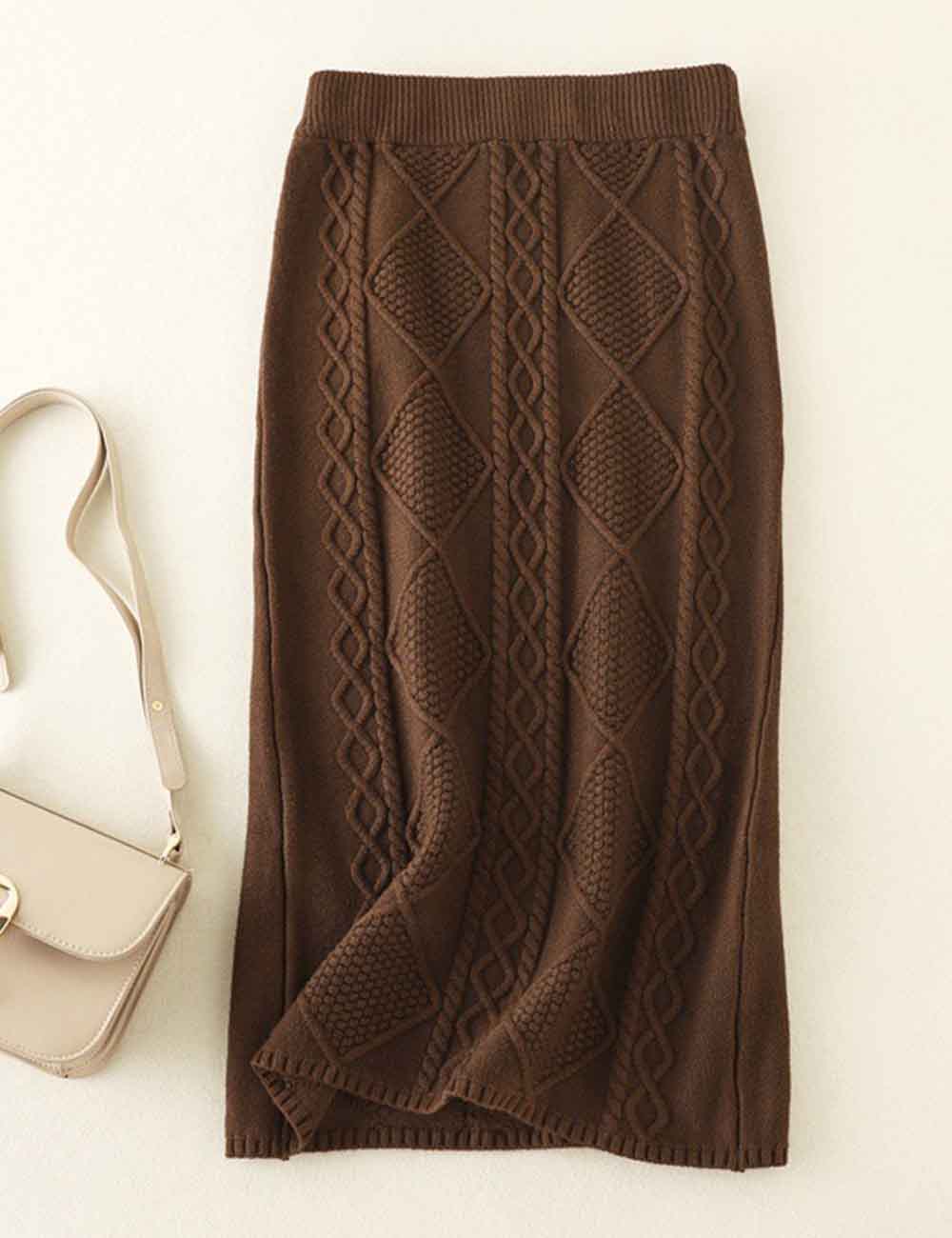 Ladies Solid Color Hip Wrap Knit Midi Skirt