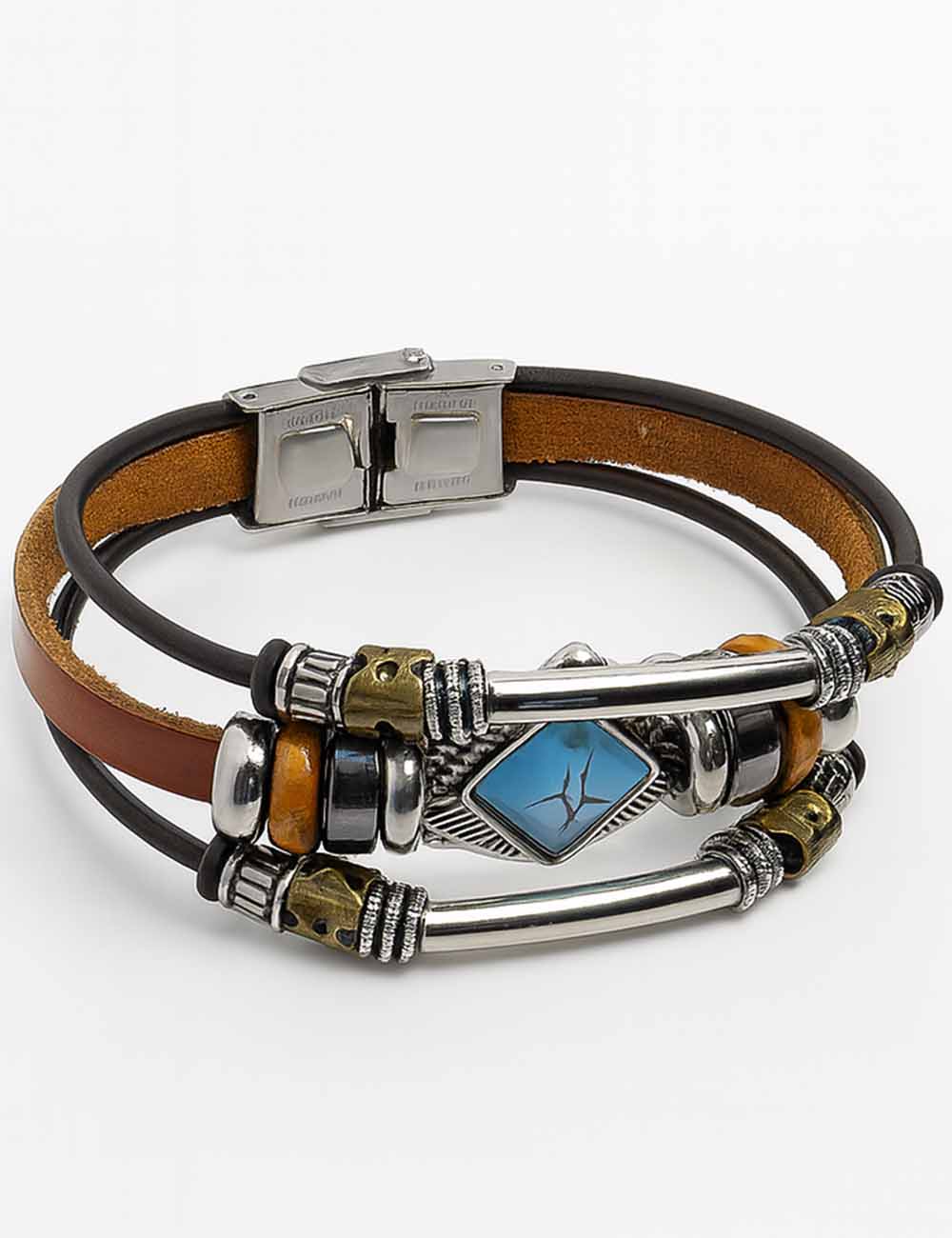 Ladies Boho Metal Bead Turquoise Leather Bracelet