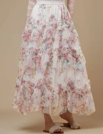Ladies Floral Print High Waist Maxi Skirt SKS51126