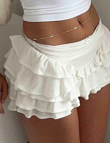Ladies Solid Color Ruffle Basic Mini Skirt SKS51065