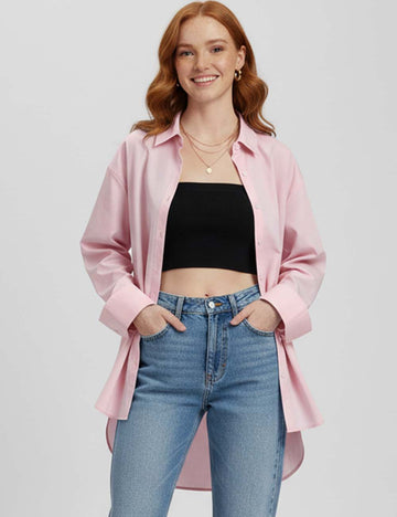 Ladies Solid Color Button Down Long Sleeves Shirt