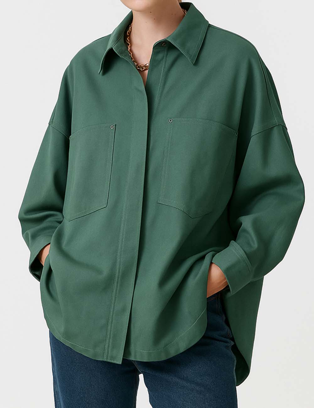 Ladies Turn Down Collar Long Sleeves Denim Jacket