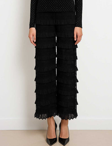 Ladies Romantic Elegant Ruffle Wide Leg Pants
