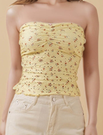 Ladies Floral Print Strapless Crop Tube Top 8SKT5M77