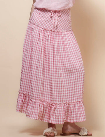 Ladies Checked Color Block Maxi Skirt SKS51066