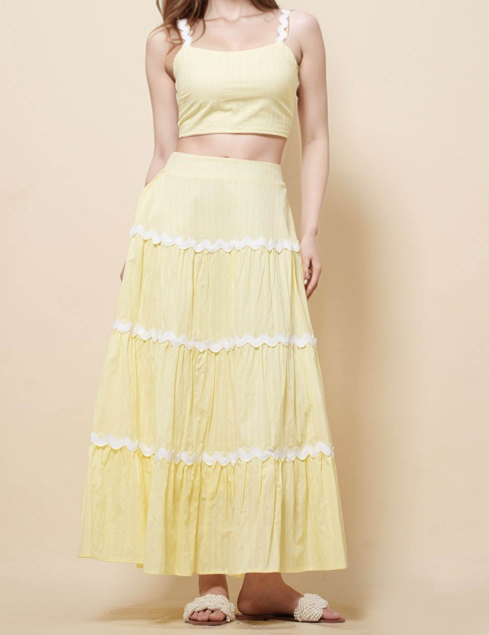 Ladies Color Block Cami Top & Skirt Set SKD51290