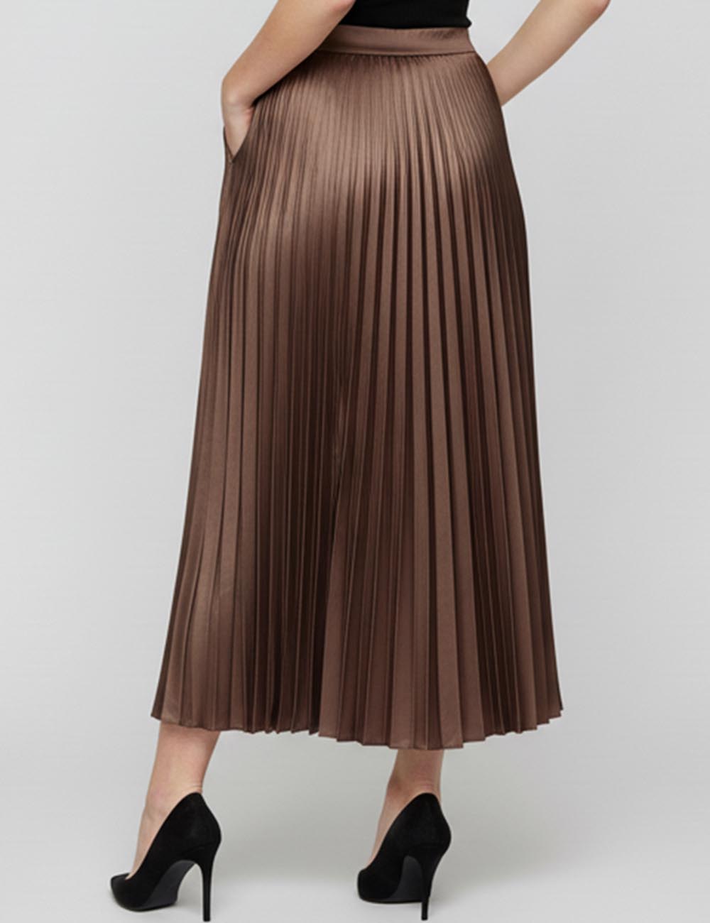 Ladies Stain Solid Color Pleated Midi Skirt