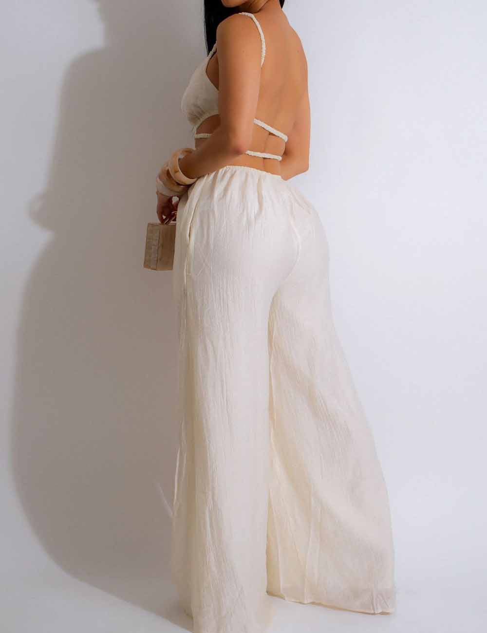 Ladies Solid Color Stripe Shoulder Backless Jumpsuit