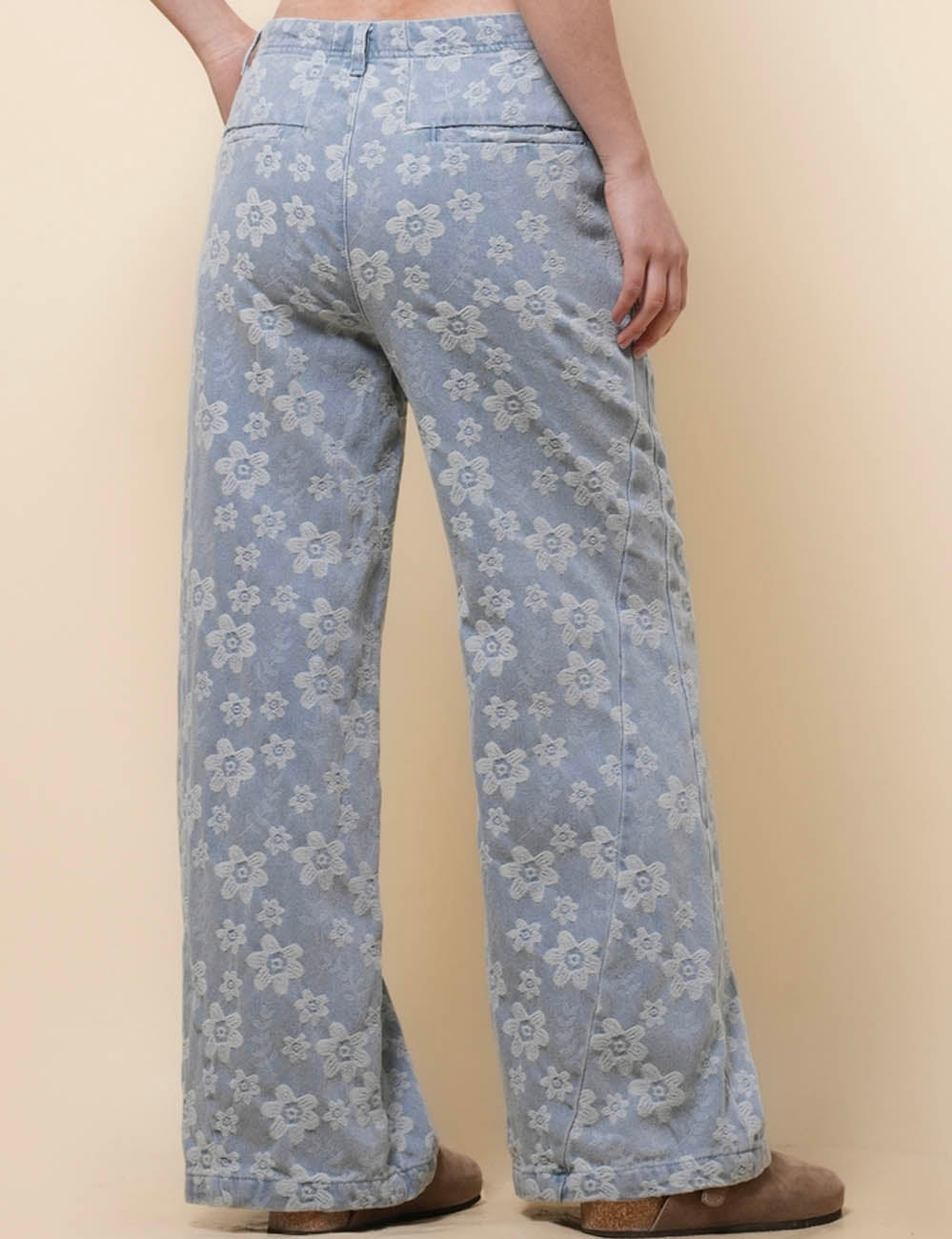 Ladies Floral Print Mid Waist Wide Leg Jeans SKP50110