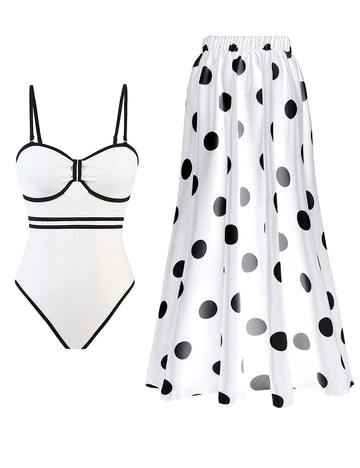 Ladies Color Block Polka Dot Swimwear with Salong