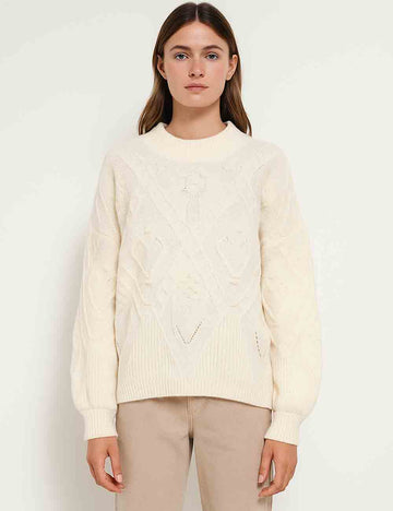Ladies Solid Color Geometric Pattern Chunky Sweater Top
