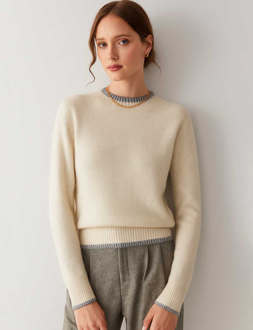 Ladies Color Block Long Sleeves Knit Sweater