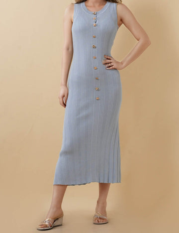 Ladies Round Neck Sleeveless Hip Wrap Knit Maxi Dress