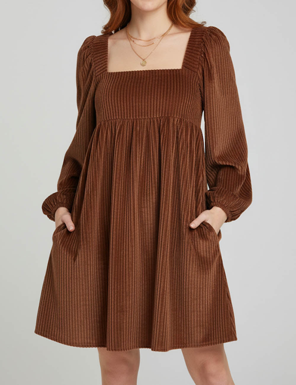 Ladies Velvet Square Neck Long Sleeves Mini Dress