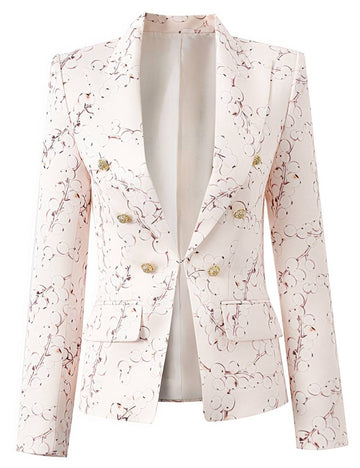 Ladies V-Neck Long Sleeves Print Blazer SKT51095