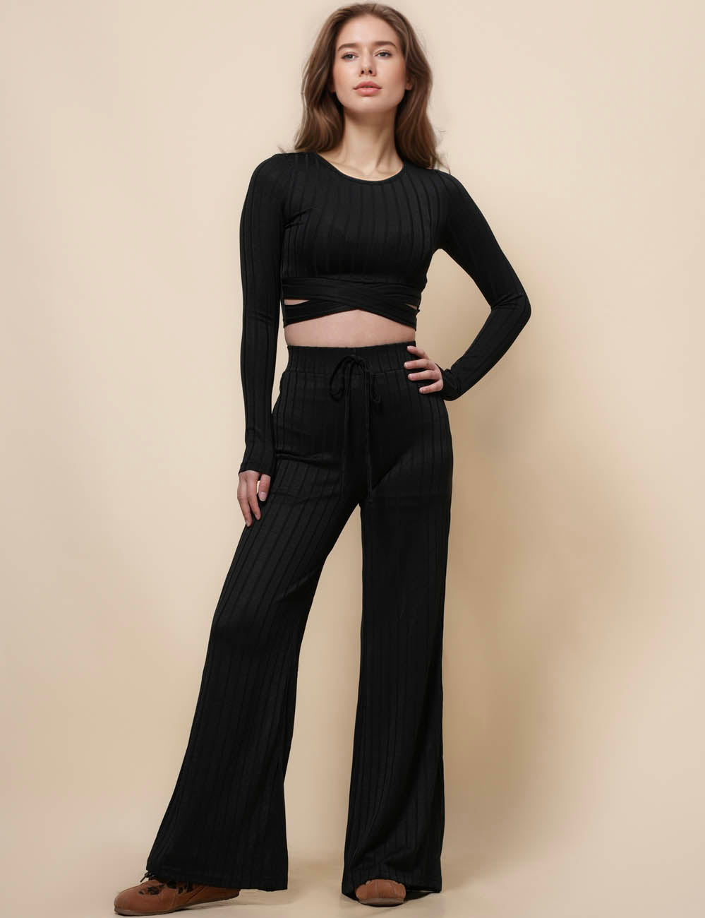 Ladies Crop Top Pants 2PCS Daiy Set SKST41255