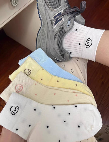 Ladies Embroideries Dog Polka Dot Knit Boat Socks SKAS50011