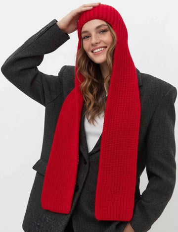 Ladies Solid Color Hooded Knit Scarf