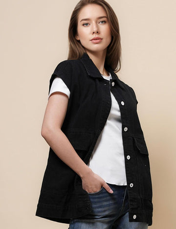 Ladies Turndown Collar Sleeveless Denim Vest SKT4957