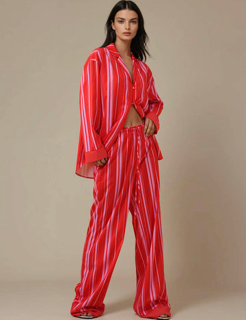 Ladies Striped Long Sleeves Top & Pants Lounge Set SKST5K26