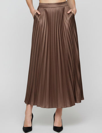 Ladies Stain Solid Color Pleated Midi Skirt