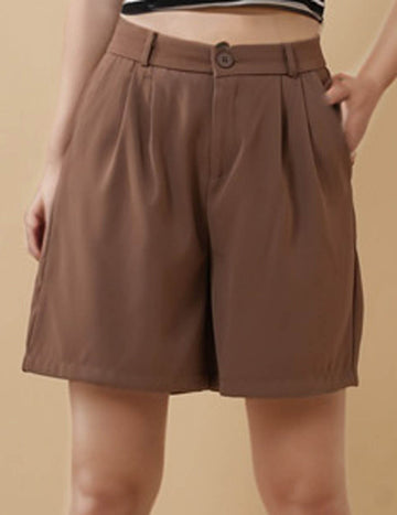 Ladies Solid Color Wide Leg Shorts 8SKS5CF79