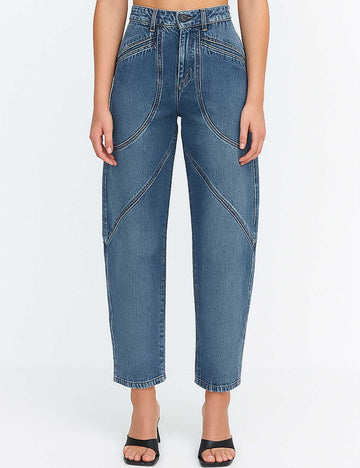 Ladies Stitch Pockets Tapered Denim Pants