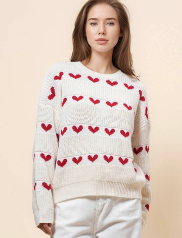 Ladies Valentine Mid Neck Red Heart Sweater SKT41055