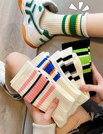 Ladies Color Block Stripe Over Ankle Socks SKASC4161