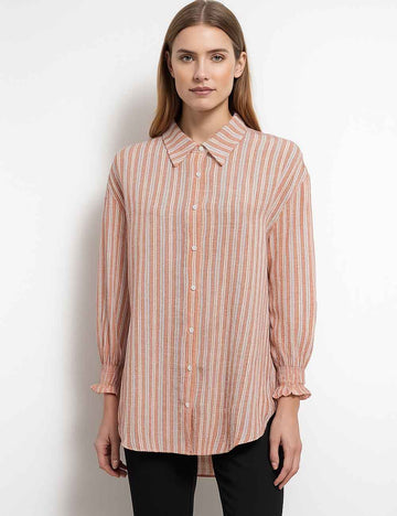 Ladies Multicolor Striped Turndown Collar Button Shirt