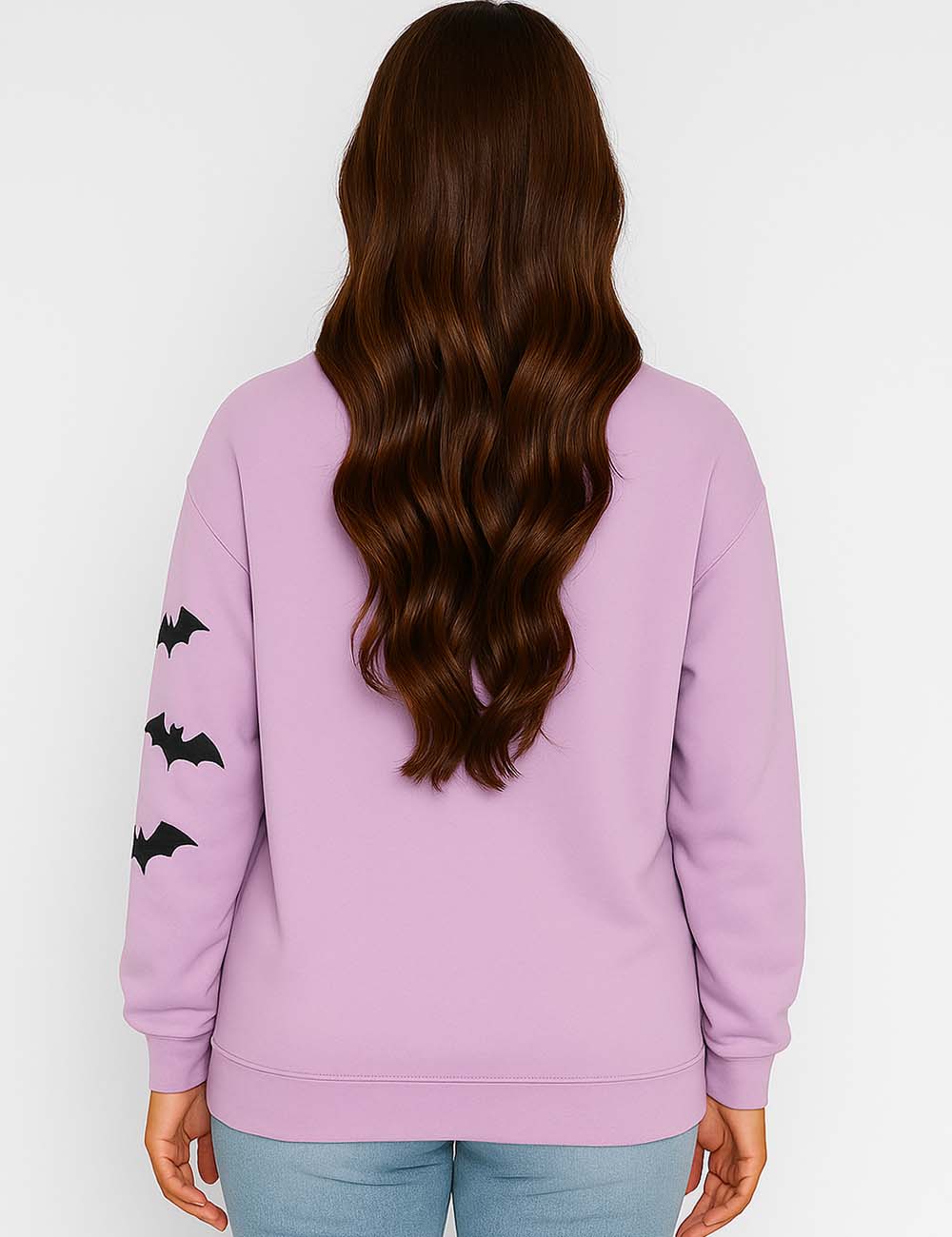 Ladies Halloween Sparkly & Spooky Bat Sleeves Print Sweatshirt