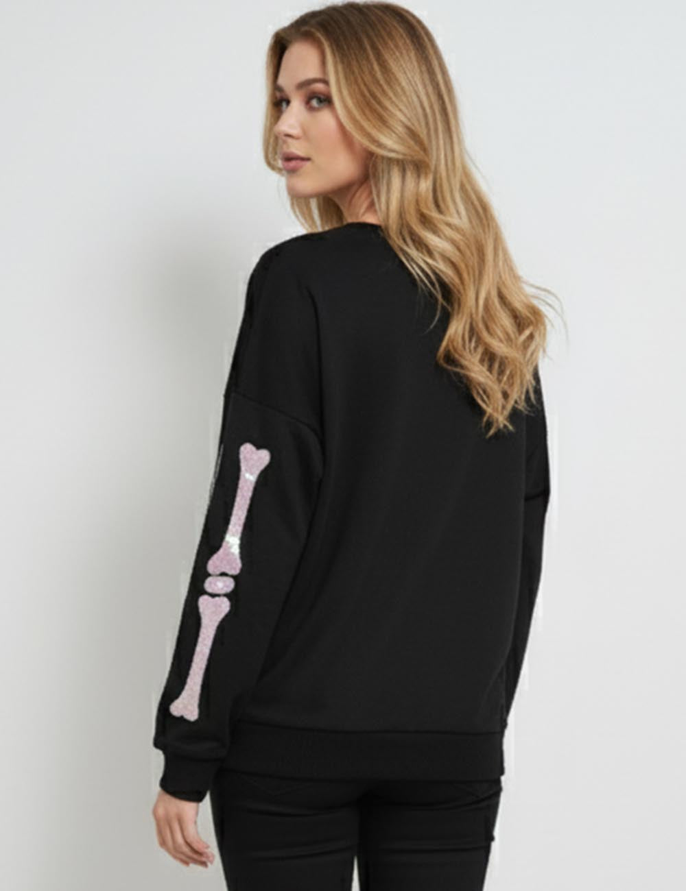 Ladies Halloween Skull Heart Long Sleeves Sweatshirt