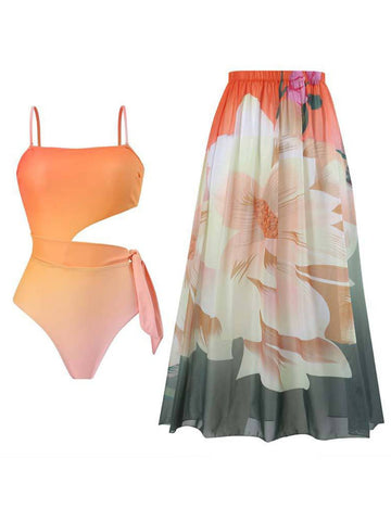 Waist Cut Out One Piece Swimwear with Cover SKSW40121