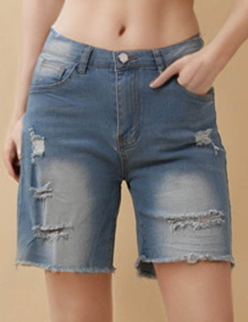 Ladies Distressed Frayed Edge Denim Shorts