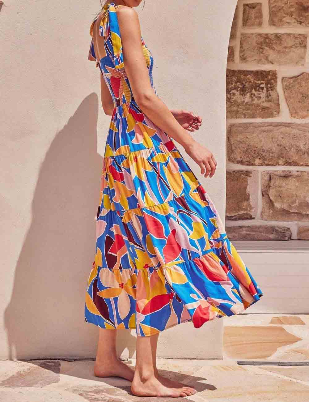 Ladies Print Strape Shoulder Maxi Dress P1333