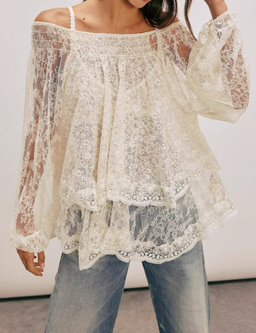 Ladies Solid Color Lace String Tie Bowknot Blouse Top