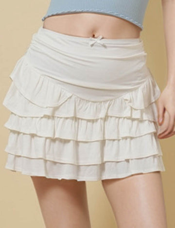 Ladies Bowknot Ruffle Basic Knit Mini Skirt SKS51065
